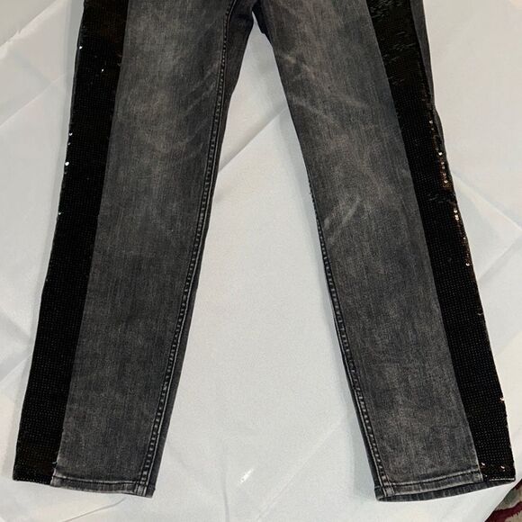 WHBM Gray Jeans with Black Sequin Stripes Size 4 - Picture 4 of 11